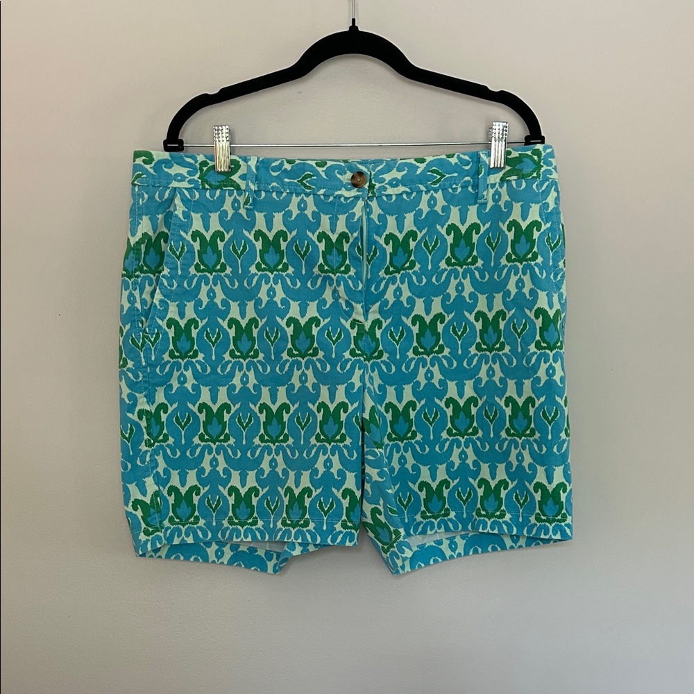 Talbots Women's Blue & Green Relaxed Chino  Patterned Shorts